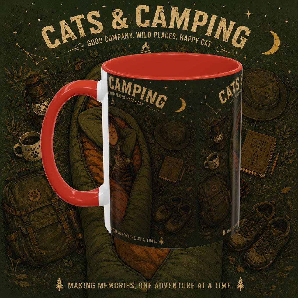 Cats & Camping Accent Coffee Mug — Cat Lover Camping Gift Mug 11oz