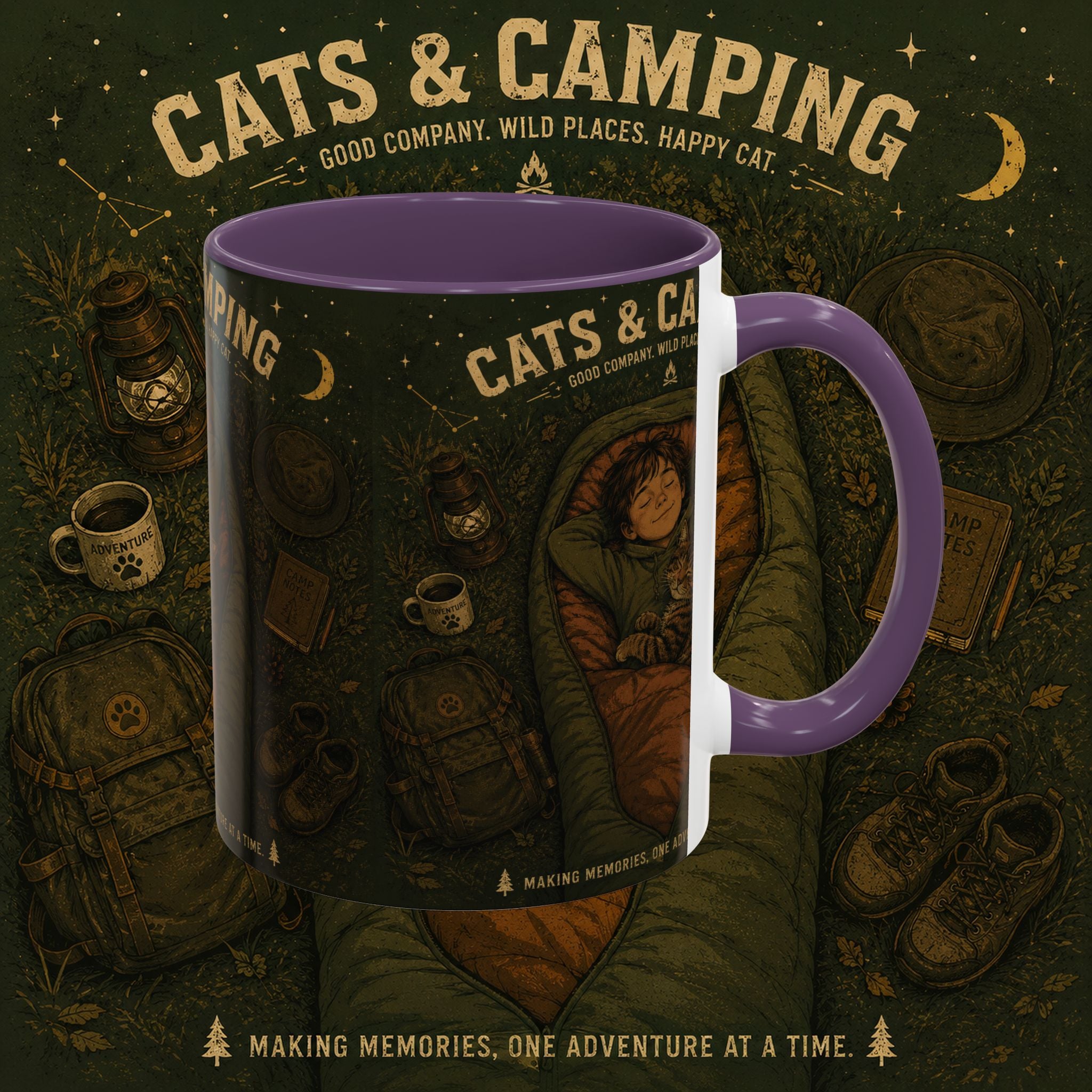 Cats & Camping Accent Coffee Mug — Cat Lover Camping Gift Mug 11oz