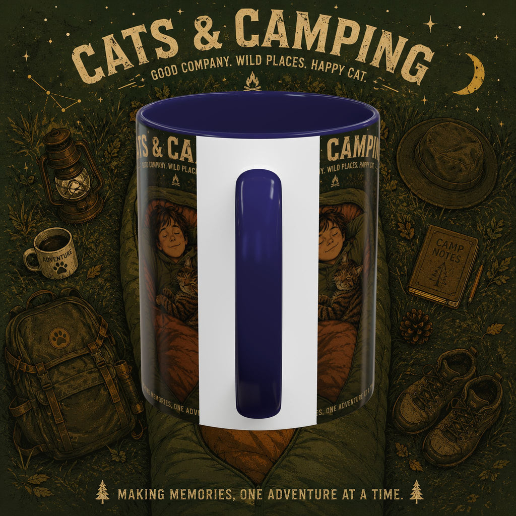 Cats & Camping Accent Coffee Mug — Cat Lover Camping Gift Mug 11oz