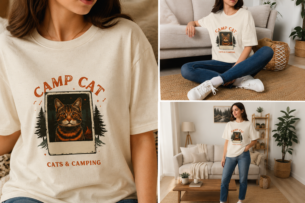 Retro Cat Camping Tee product shots