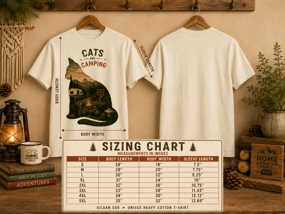 Feline Silhouette Camping T-Shirt – cream cotton cat outdoor graphic tee, product photo 3