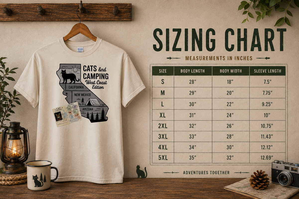 West Coast Camping Cat T-Shirt – Pacific Northwest cat lover tee, product photo 3