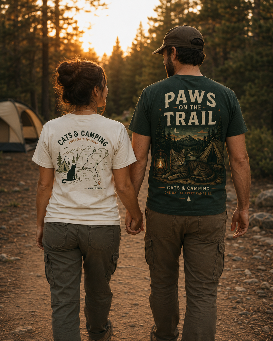 East Coast Coastal Camping Cat T-Shirt — Beach Camping Gift for Cat Lovers