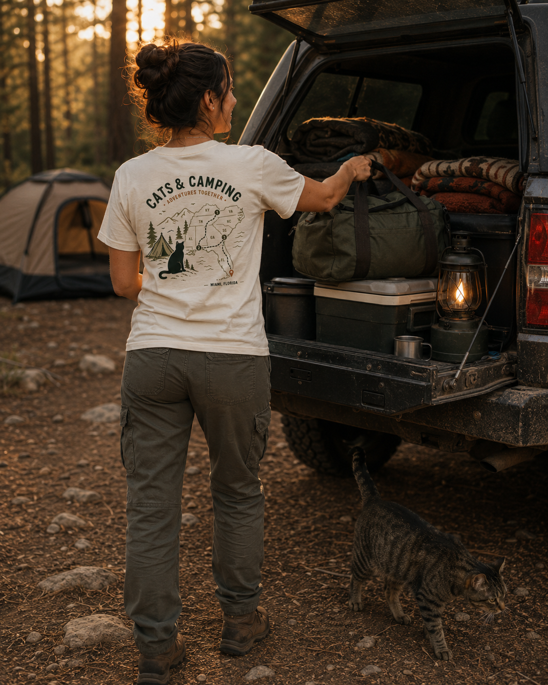 East Coast Coastal Camping Cat T-Shirt — Beach Camping Gift for Cat Lovers