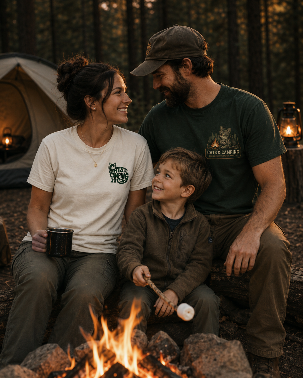 East Coast Coastal Camping Cat T-Shirt — Beach Camping Gift for Cat Lovers