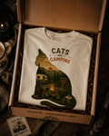 Feline Silhouette Camping T-Shirt — Minimalist Cat Outdoor Graphic Tee