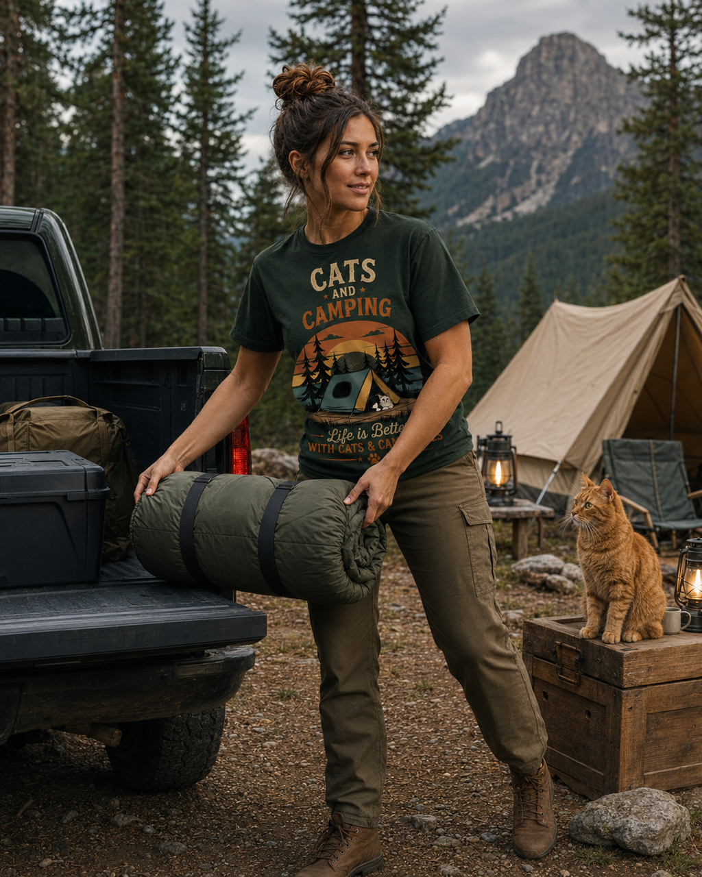 Cats and Campfires T-Shirt — Cozy Camping Gift for Cat Lovers