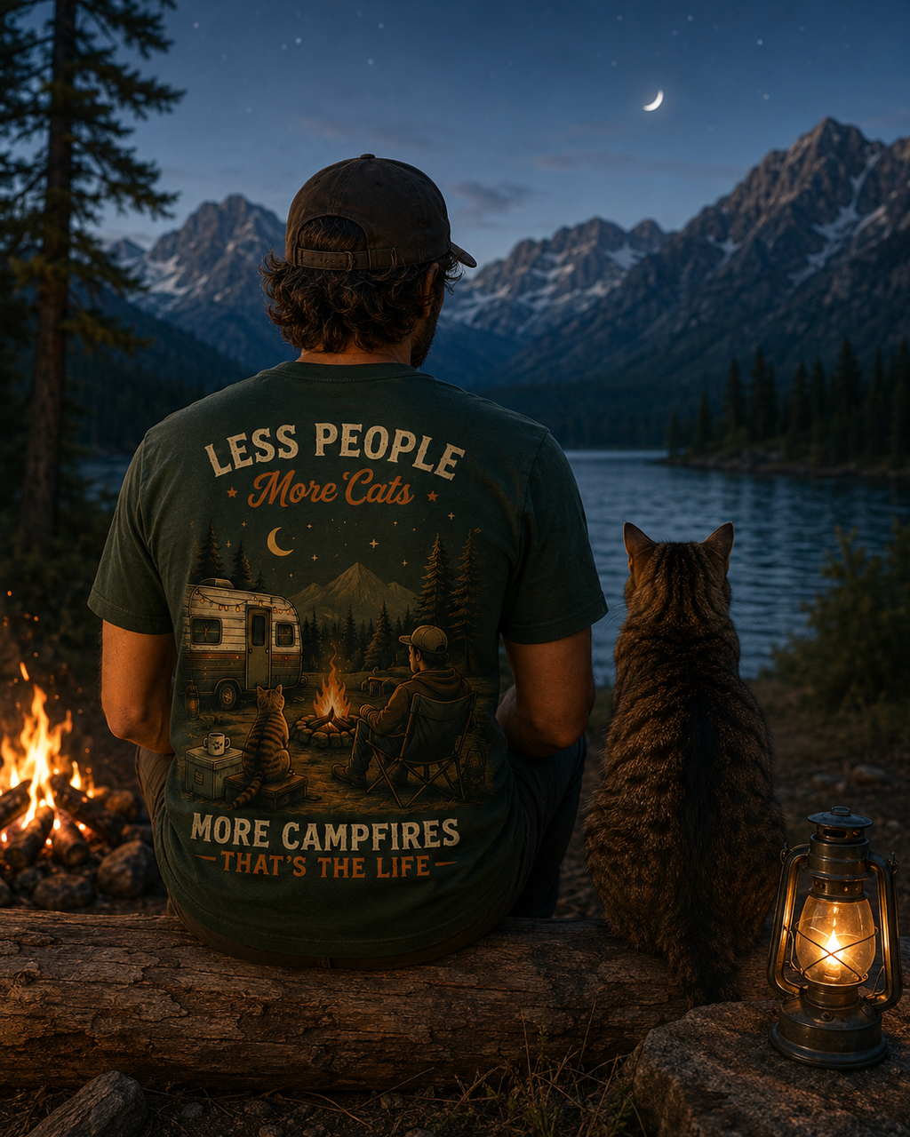Cats and Campfires T-Shirt — Cozy Camping Gift for Cat Lovers