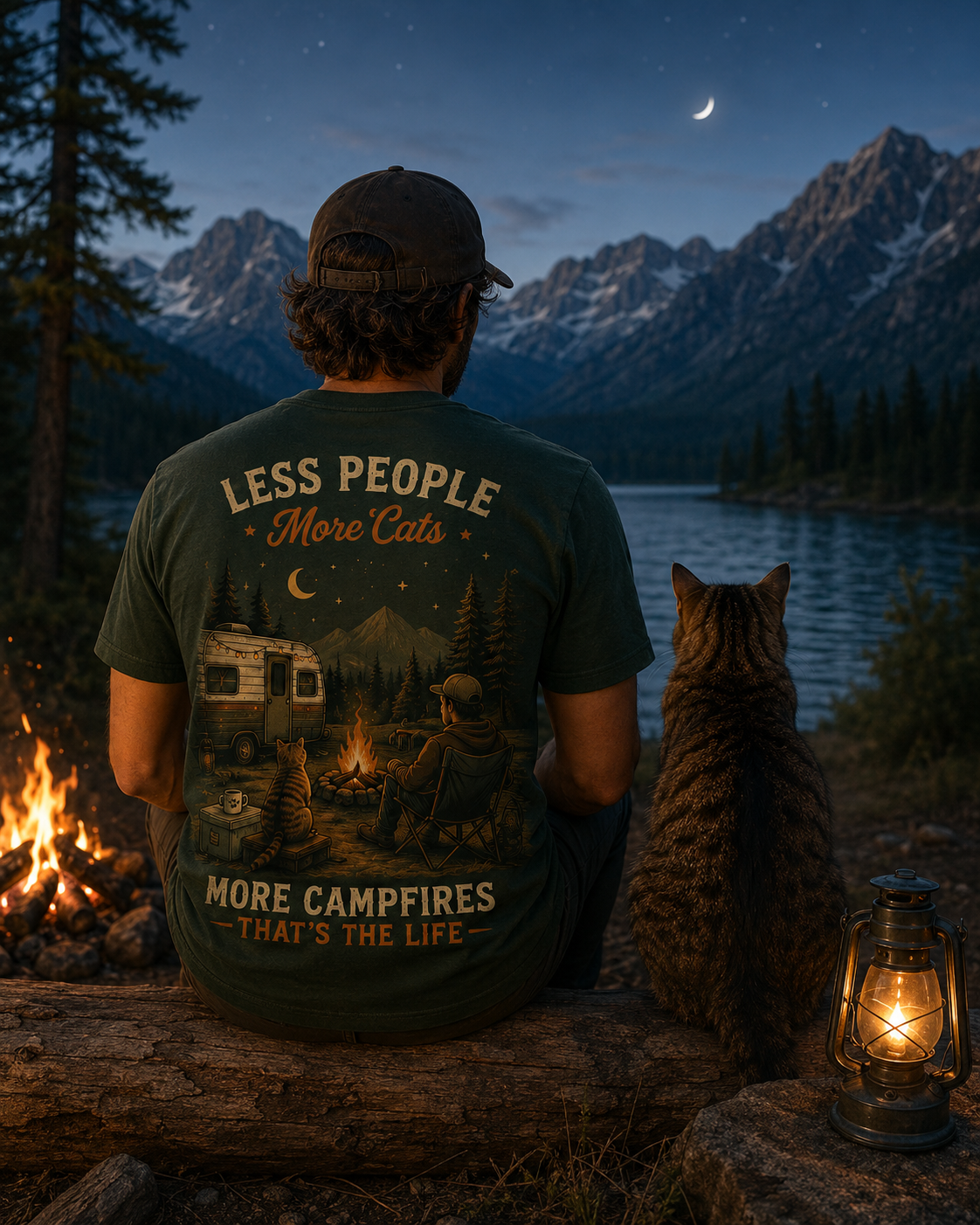 Cats and Campfires T-Shirt — Cozy Camping Gift for Cat Lovers
