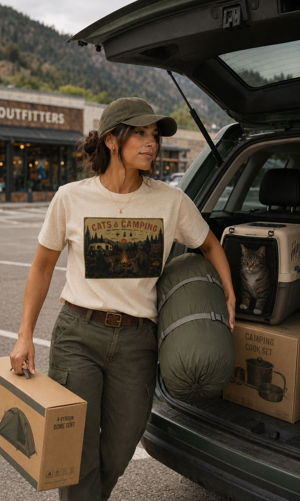 Campfire Family Time T-Shirt — Cute Camping Tee for Cat Lovers
