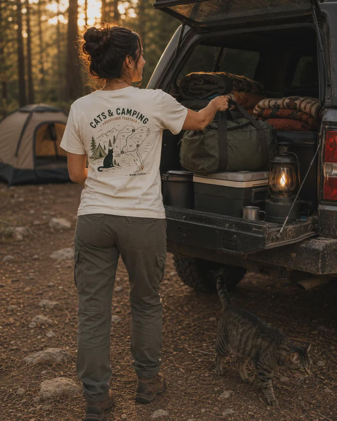 East Coast Coastal Camping Cat T-Shirt – beach camping gift tee for cat lovers, product photo 2